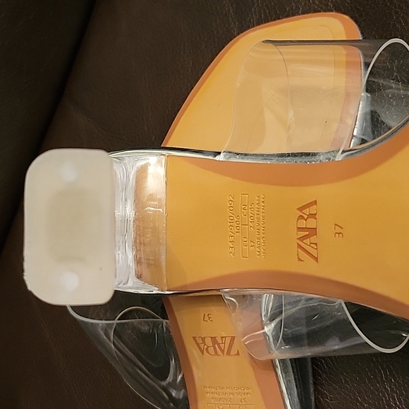 ZARA NWOT, Transparent Heeled Sandals - size 7 ( EU 37) Silver Heel height 3.9 " - Picture 5 of 12
